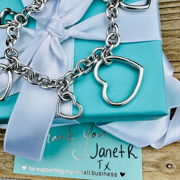 RARE Tiffany & Co Multi Open Heart Bracelet in Silver, 7.5" - Picture 3 of 6